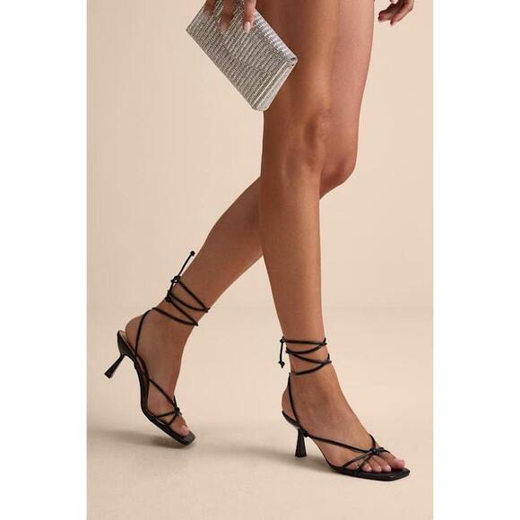 Lulus Senna Black Strappy Lace-up High Heel Sandals - Size 9 - Picture 1 of 1